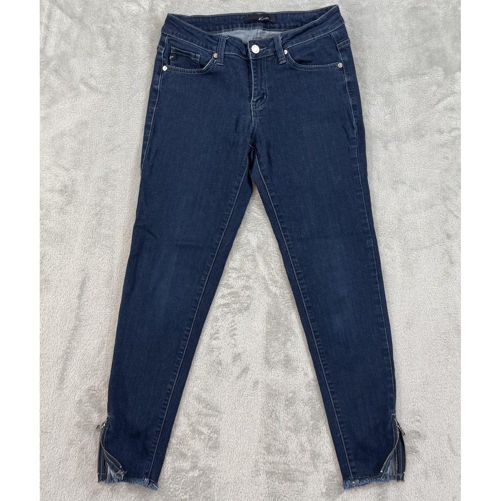 KanCan Skinny Jeans Juniors 7 Blue Dark Wash Ankle Zip Raw Hem Stretch KC6051HR